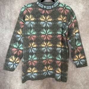Vintage 90's Needles & Yarn Pastel Snowflake Fair Isle Sweater Size Large